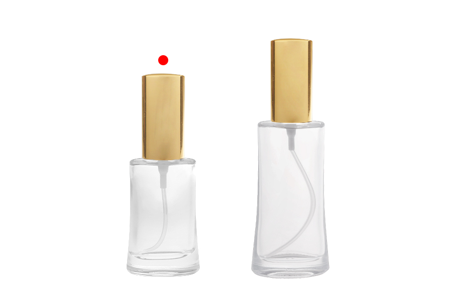 Овална стъклена бутилка 30 мл (18/415) със златиста спрей помпа за парфюми - (минимална поръчка: 1 кашон)-