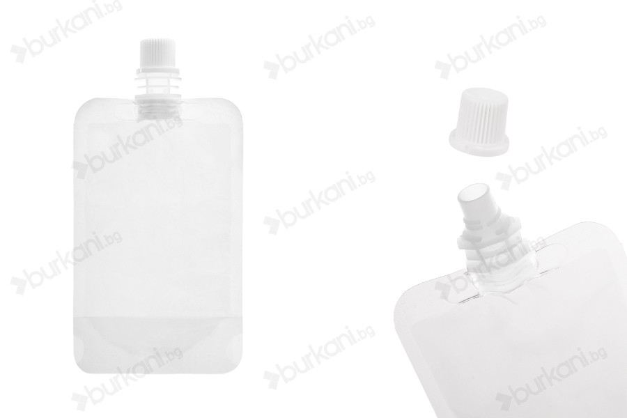Прозрачна торбичка тип ДОЙ ПАК 100 ml  с бяла капачка - 50 бр-изображение_продукт