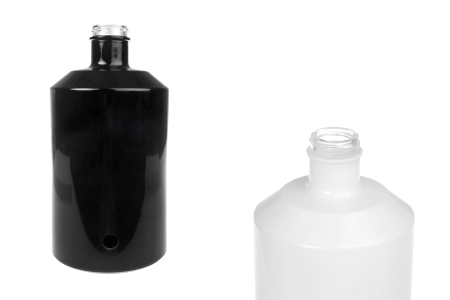 Стъклена бутилка за парфюми 1000 мл в бяло или черно с дупка за кранче *(изберете кранчето от придружаващите артикули) Стъклена бутилка за парфюми 1000 мл в бяло или черно с дупка за кранче *(изберете кранчето от придружаващите артикули)-изображение_продукт