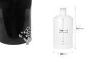 Стъклена бутилка за парфюми 1000 мл в бяло или черно с дупка за кранче *(изберете кранчето от придружаващите артикули) Стъклена бутилка за парфюми 1000 мл в бяло или черно с дупка за кранче *(изберете кранчето от придружаващите артикули)-изображение_размери