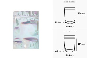 Алуминиеви торбички Doy Pack 140x40x200 мм, със закопчаване с "цип" и термозапечатване - 50 бр.-изображение_размери