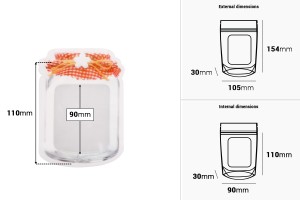 Пликове тип Doy Pack с цип във формата на буркан с размери 105x30x154 mm с цип затваряне - 50 бр./пакет-изображение_размери
