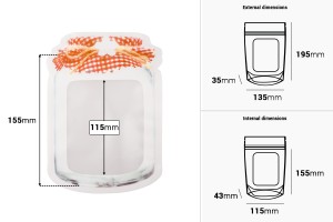 Пликове тип Doy Pack с цип във формата на буркан с размери  135x35x195 mm , в опаковка от 50 бр.-изображение_размери