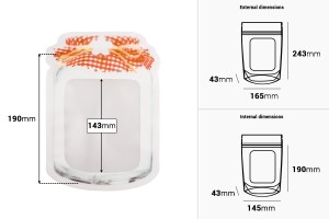 Пликове тип Doy Pack с цип във формата на буркан с размери 165x43x243 mm - в опаковка от 50 бр.-изображение_размери