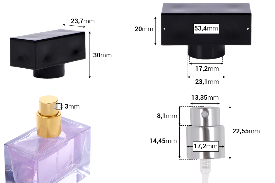 Комплект - алуминиеви спрей и капачка PP15  (15/400)-изображение_размери