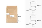 Пликове дой пак с размери  90x30x140 mm от крафт хартия , с цип и с  прозорец, вътрешна и външна прозрачна облицовка - 100 бр.-изображение_размери