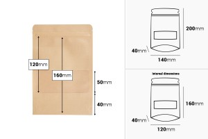 Пликове Крафт тип ДОЙ ПАК с размери 140x40x200 mm, с цип, с  прозорец, вътрешна и външна прозрачна облицовка - 100 бр.-изображение_група