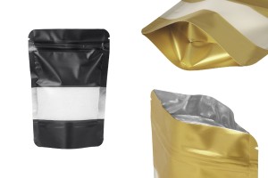 Алуминиеви торбички Doy Pack 100x30x145 мм, със закопчаване "цип", прозорче и възможност за запечатване с термозаварка - 100 бр.-изображение_продукт
