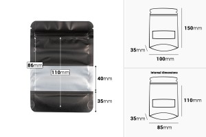 Алуминиеви торбички Doy Pack 100x30x145 мм, със закопчаване "цип", прозорче и възможност за запечатване с термозаварка - 100 бр.-изображение_размери
