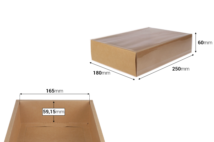 Хартиена опаковъчна кутия (300gsm) 250x180x60 мм с прозрачен капак - 12 бр.-изображение_размери
