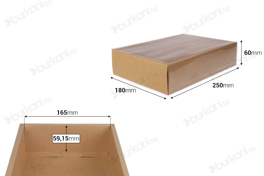 Хартиена опаковъчна кутия (300gsm) 250x180x60 мм с прозрачен капак - 12 бр.-изображение_размери