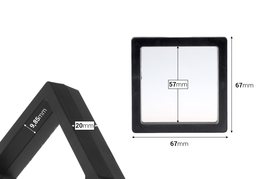 Пластмасова кутия 67x20x67 мм с фолио за показване на продукти  - 10 бр.-изображение_размери