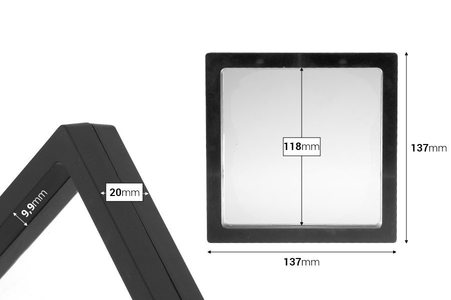 Пластмасова кутия 137x20x137 мм  с фолио за показване на продукти  - 10 бр.-изображение_размери