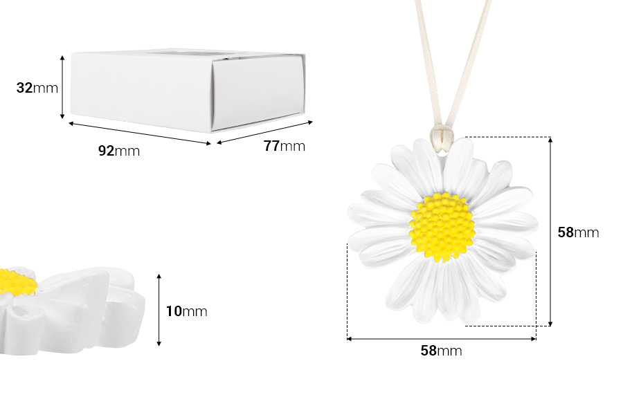 Гипсов дифузер  във формата на цвете маргаритка 58x10 мм в индивидуална хартиена кутия-изображение_размери