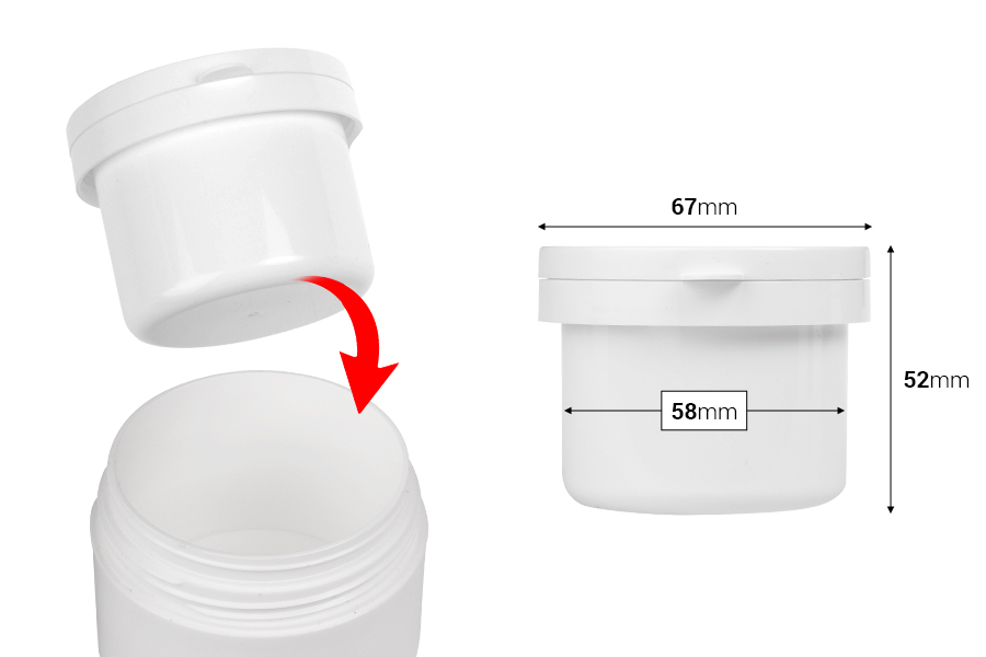 Резервен вътрешен бял буркан с бяла капачка за код 15-6050-изображение_размери