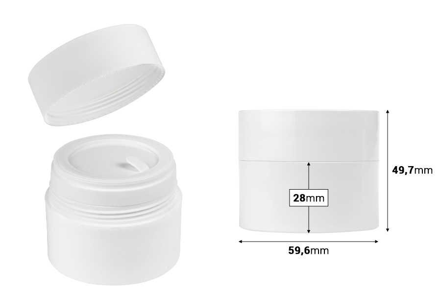 Пластмасов буркан за многократна употреба 50 мл с капачка  и пластмасово уплътнение-изображение_размери