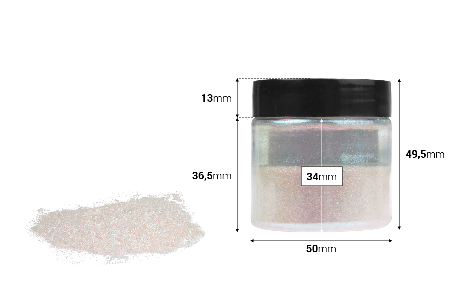 Прахообразен цвят 25 г в преливащ се бял цвят-изображение_размери