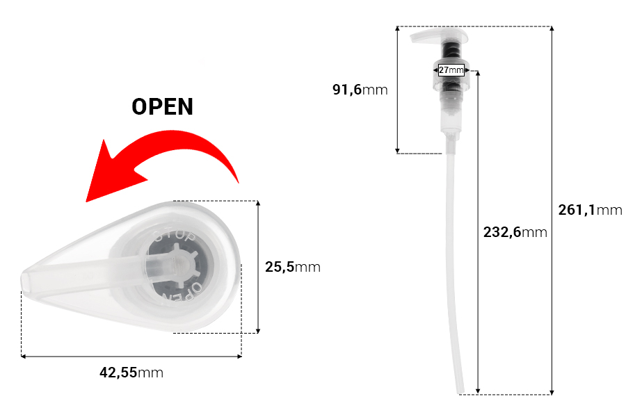 Безметална пластмасова помпа за крем 24/410 за козметика-изображение_размери