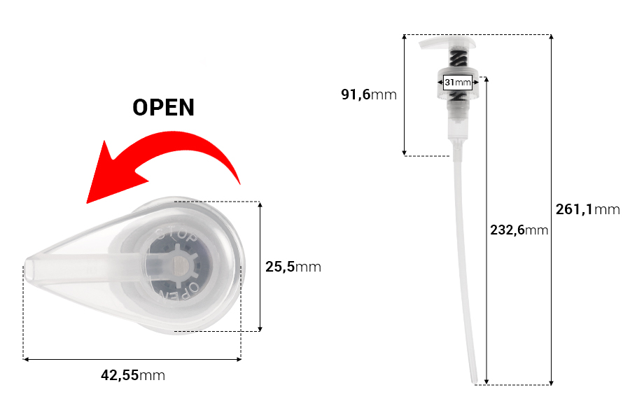 Безметална пластмасова помпа за крем 28/410 за козметика-изображение_размери