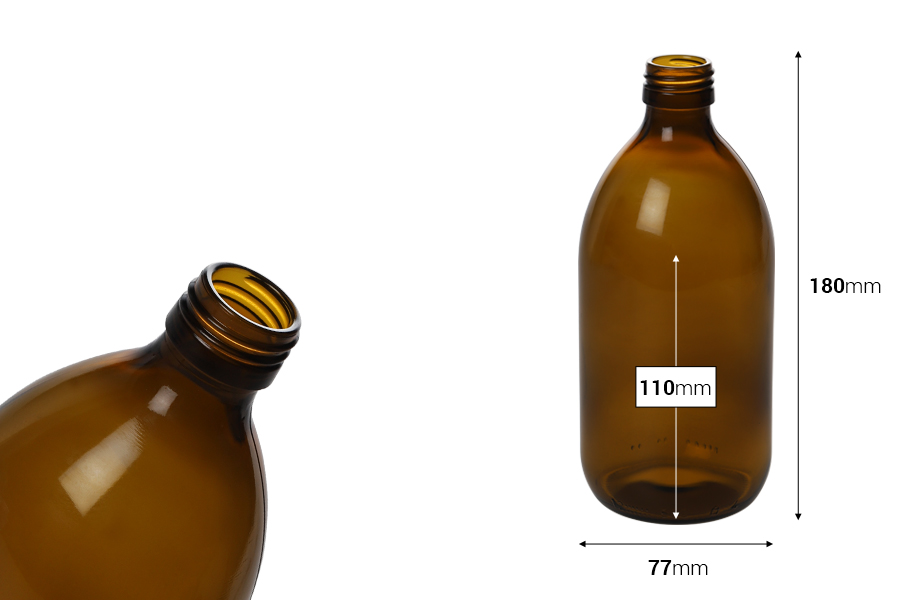 Стъклена кафява фармацевтична бутилка 500 мл-изображение_размери