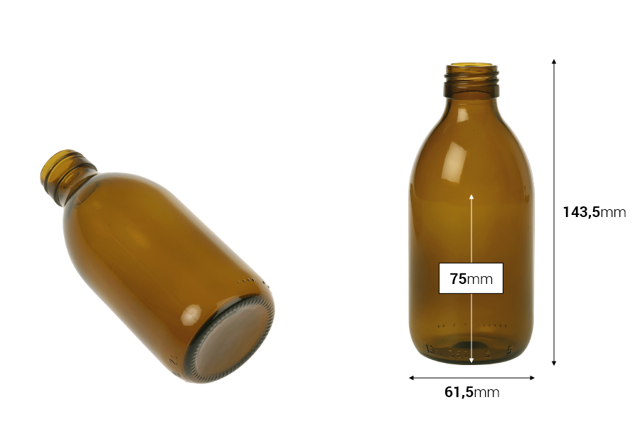 Стъклена кафява бутилка 250 мл-изображение_размери