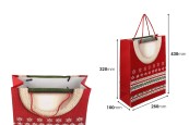 Коледна хартиена подаръчна торбичка 260x100x320 мм с връзки и кадифени детайли - 12 броя, микс дизайни-изображение_размери