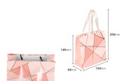 Хартиена подаръчна торбичка 145x60x150 мм с геометрични шарки и сатененa панделка за дръжка - 12 бр. микс дизайни-изображение_размери