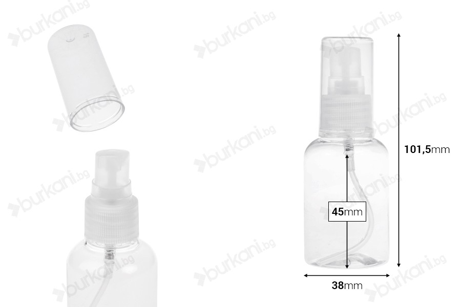 PET бутилка 50 ml с помпа за крем в опаковка от 12 броя-изображение_размери