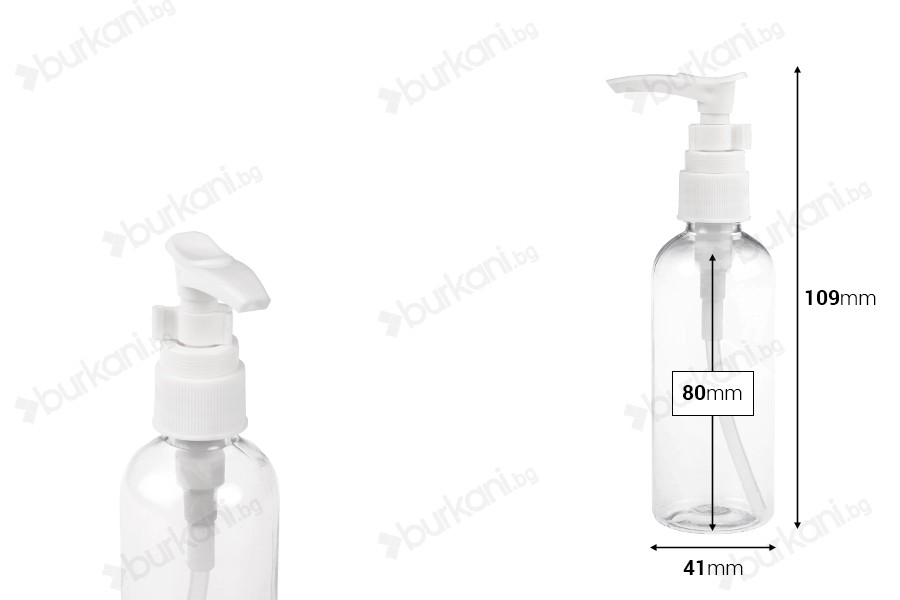 100 ml пластмасова (PET) бутилка за шампоан с  помпа - 12 бр-изображение_размери