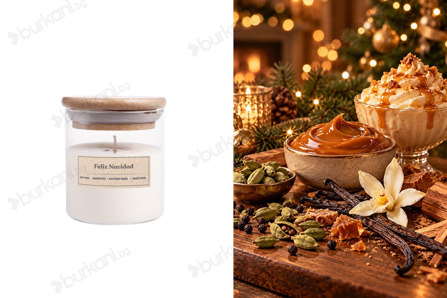 Ароматна Коледна свещ Feliz Navidad с памучен фитил (110 гр.)-изображение_продукт