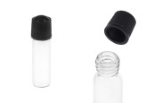 Стъклена миниатра 1 ml, с размери 10x35 с черна пластмасова капачка-изображение_продукт