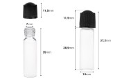 Стъклена миниатра 1 ml, с размери 10x35 с черна пластмасова капачка-изображение_размери