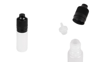 Пластмасова млечна бутилка 10 ml с черна пластмасова капачка  CRC и капкомер за електронни цигари - 50 бр.-изображение_продукт