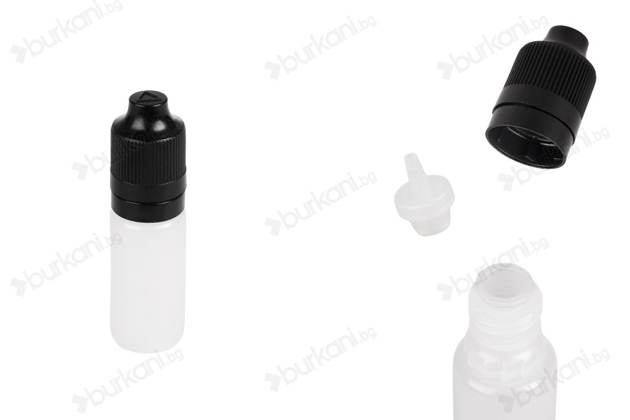 Пластмасова млечна бутилка 10 ml с черна пластмасова капачка  CRC и капкомер за електронни цигари - 50 бр.-изображение_продукт