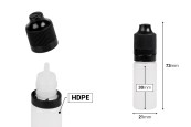 Пластмасова млечна бутилка 10 ml с черна пластмасова капачка  CRC и капкомер за електронни цигари - 50 бр.-изображение_размери