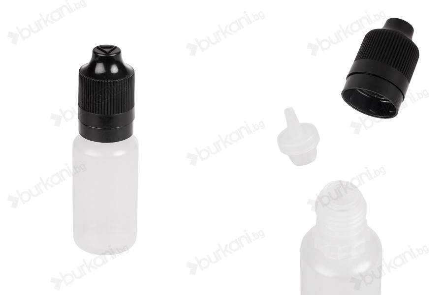 Пластмасова млечна бутилка 15 ml с черна пластмасова капачка CRC и пластмасов капкомер за електронна цигара - 50 бр.-изображение_продукт