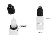 Пластмасова млечна бутилка 15 ml с черна пластмасова капачка CRC и пластмасов капкомер за електронна цигара - 50 бр.-изображение_размери