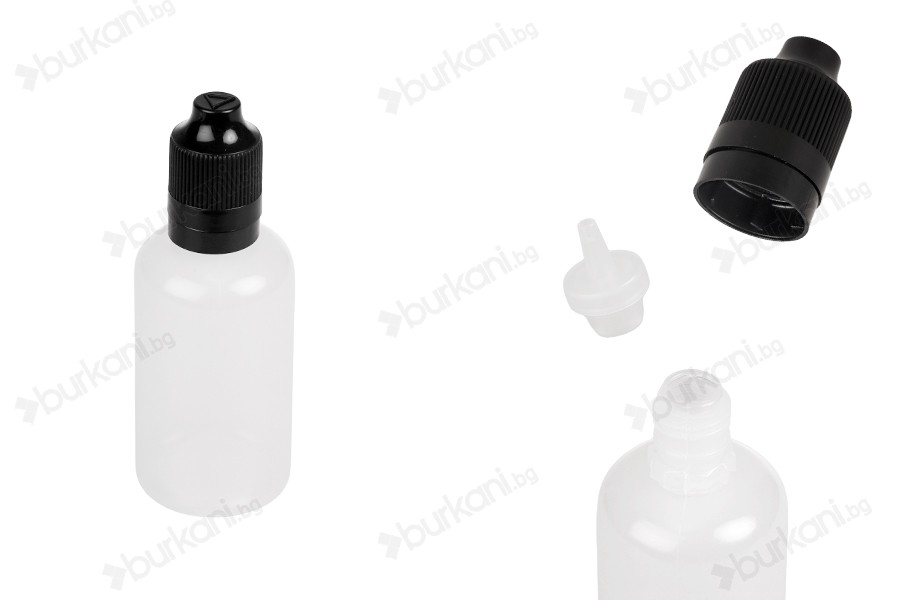 Пластмасова бутилка  50 ml  с пластмасова черна капачка CRC и пластмасов дозатор за електронна цигара  - 50 бр.-изображение_продукт