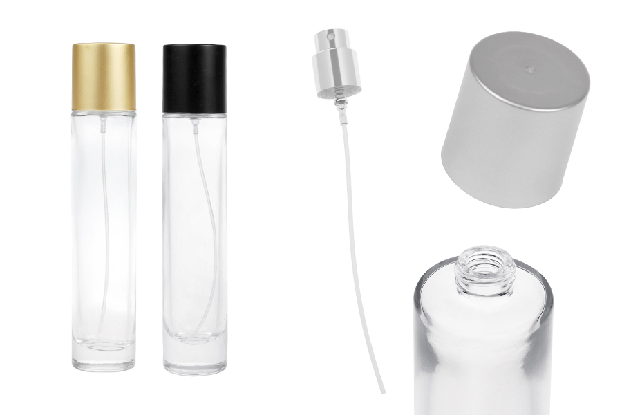 Прозрачна бутилка за парфюм 50 мл със спрей и капачка в различни матови цветове-изображение_продукт