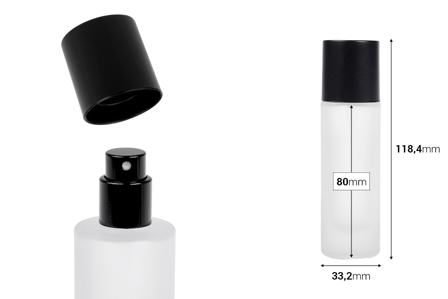 Стъклена матирана бутилка за парфюм 30 мл със спрей и капачка в различни матови цветове-изображение_размери