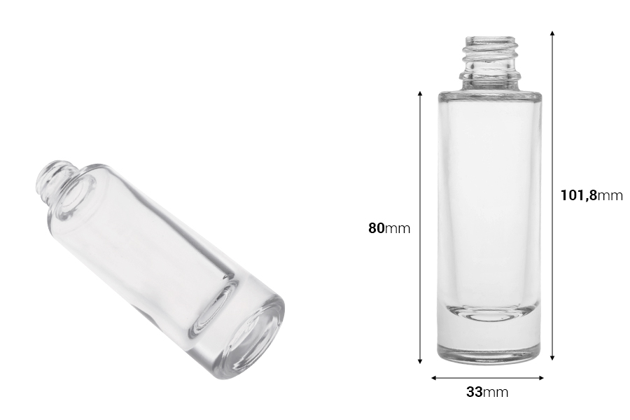 Прозрачна стъклена бутилка с гърловина 18/415 Прозрачна стъклена бутилка с гърловина 18/415-изображение_размери