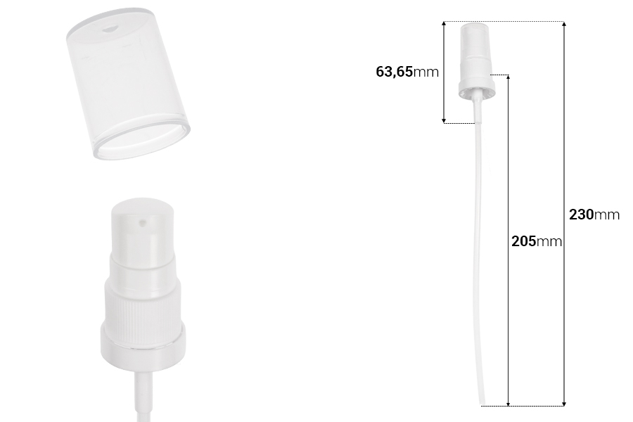 Пластмасова помпа за крем 18/410 с предпазен ринг и прозрачна пластмасова капачка-изображение_размери