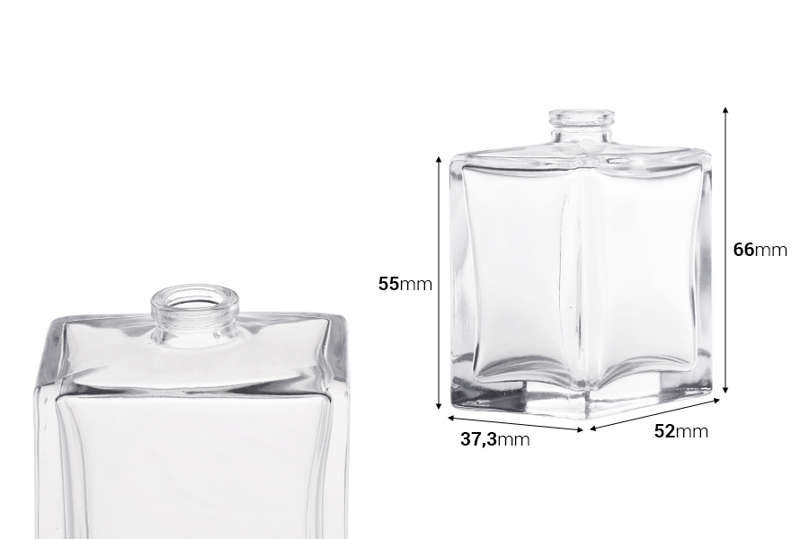 Стъклена бутилка за парфюм 50 мл Кримп с гърловина ПП15 мм-изображение_размери