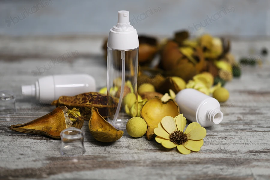 Пластмасова PET бутилка 100 ml с бяла помпа и прозрачна  капачка-изображение_група