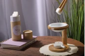 Дървен дифузер + керамична чинийка за топене на свещи или масла-изображение_група