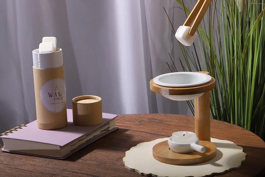 Дървен дифузер + керамична чинийка за топене на свещи или масла-изображение_група