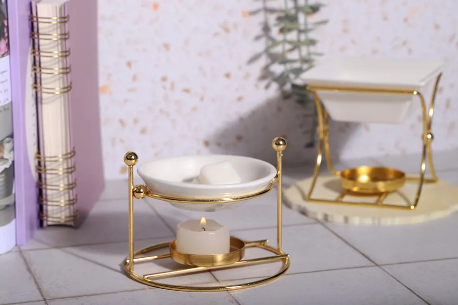 Метален аромадифузор в квадратна форма с керамичен съд за топене на масла-изображение_група