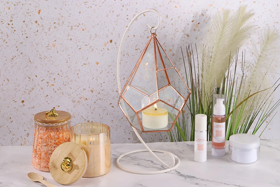 Стъклен свещник метална висулка-изображение_група