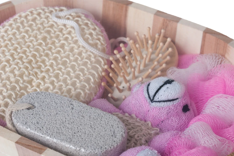 Комплект за подарък  - аксесоари за баня в дървена кошница-изображение_размери