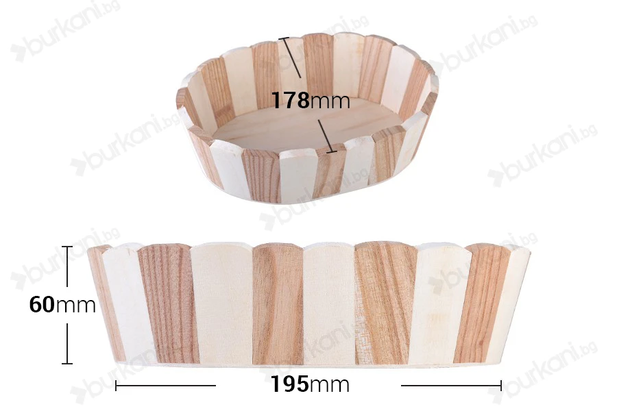 Дървена овална кошница с размери 225x178x60 mm-